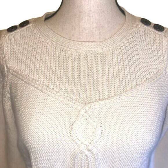 Talbots Petite Women’s Cotton Knit Sweater Cream Button Shoulder Size PS - Picture 4 of 9